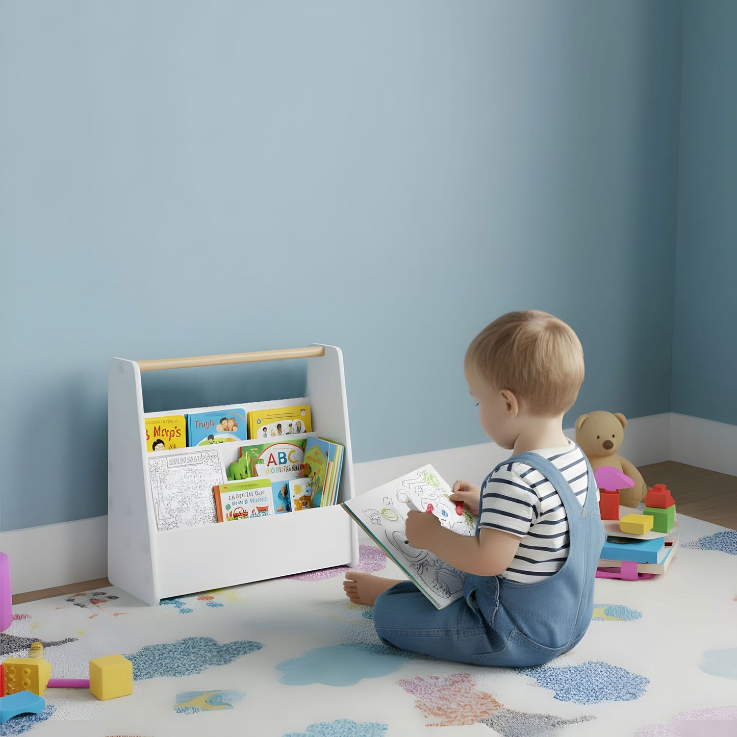 Montessori Kids Bookshelf, 3-Tier White MDF Organizer