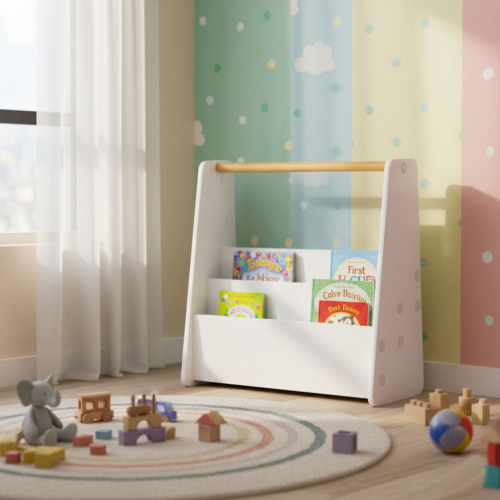 Montessori Kids Bookshelf, 3-Tier White MDF Organizer