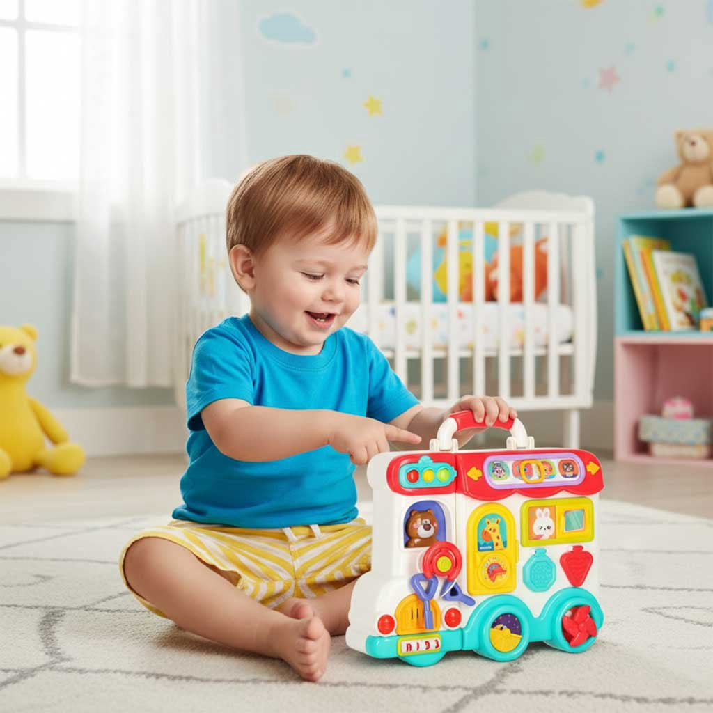 Montessori Sensory Activity Suitcase Bus, Lights Sounds
