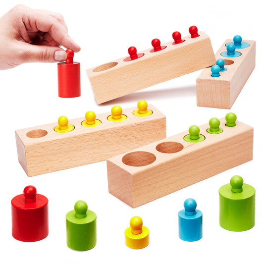 Montessori wooden cylinder weights colourful