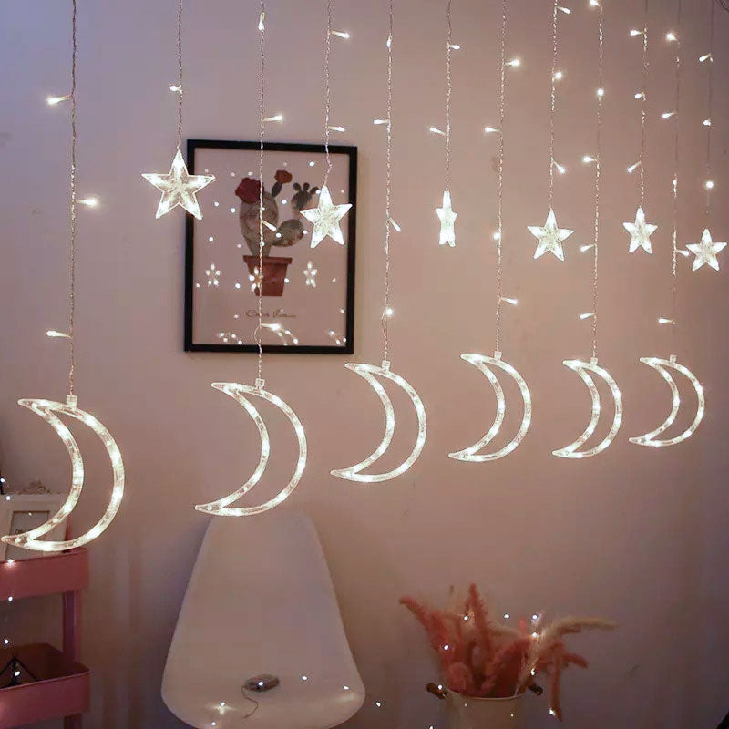 Moon lights, stars, Christmas lights, curtain, 96LED