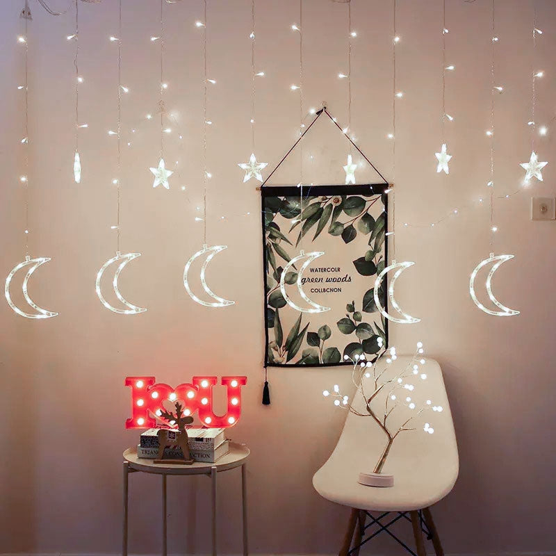 Moon lights, stars, Christmas lights, curtain, 96LED