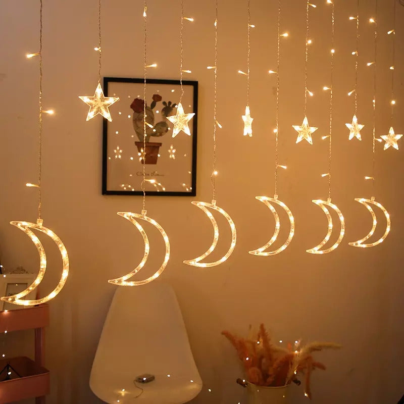 Moon lights, stars, Christmas lights, curtain, 96LED