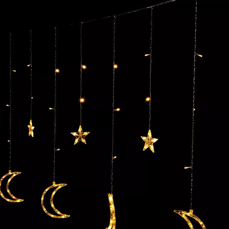 Moon lights, stars, Christmas lights, curtain, 96LED