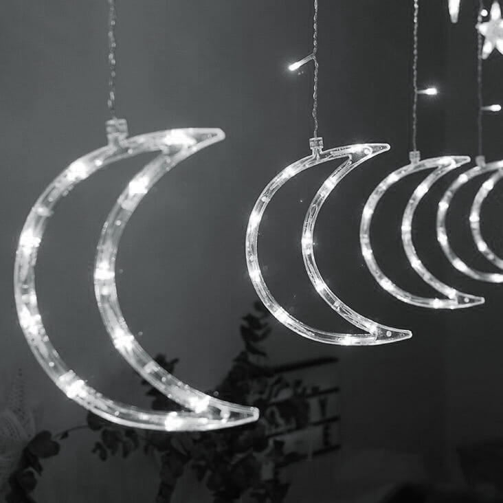 Moon lights, stars, Christmas lights, curtain, 96LED