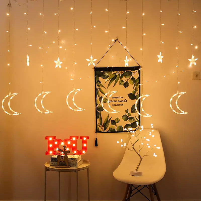 Moon lights, stars, Christmas lights, curtain, 96LED