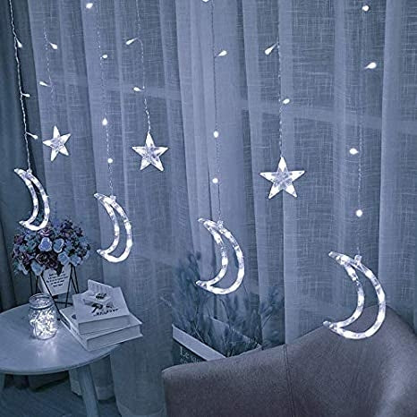 Moon lights, stars, Christmas lights, curtain, 96LED