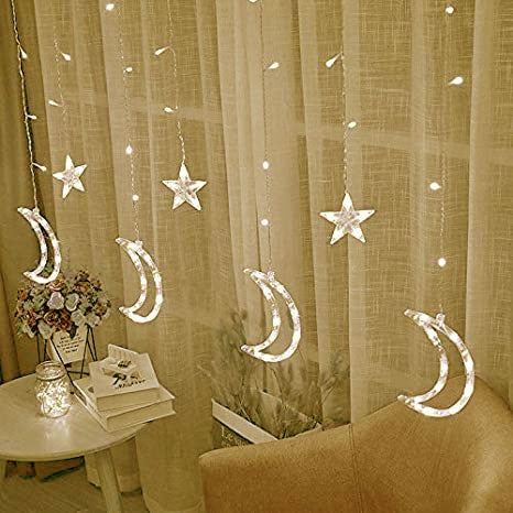 Moon lights, stars, Christmas lights, curtain, 96LED
