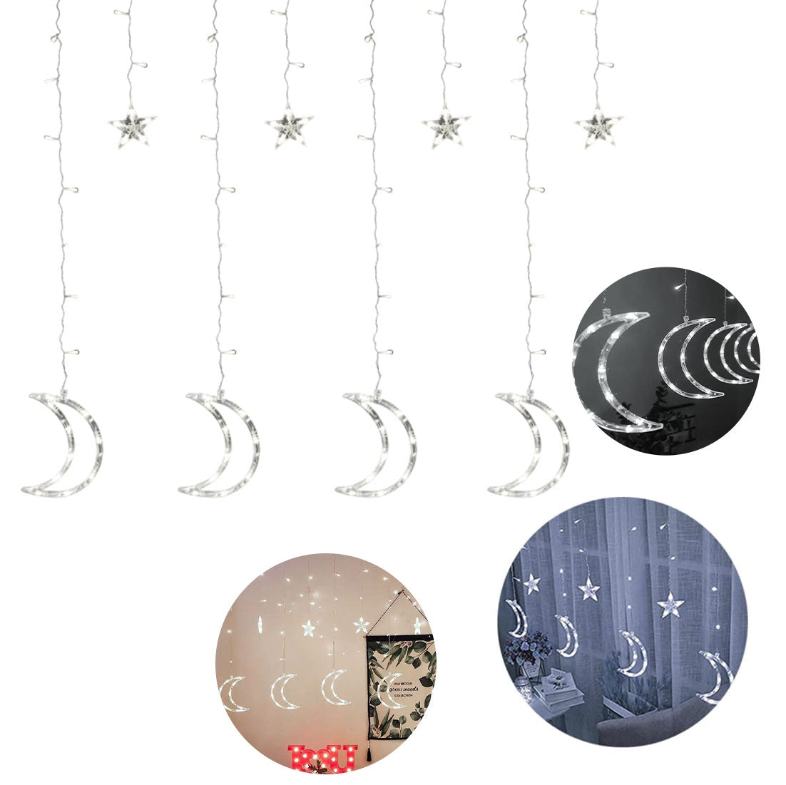 Moon lights, stars, Christmas lights, curtain, 96LED