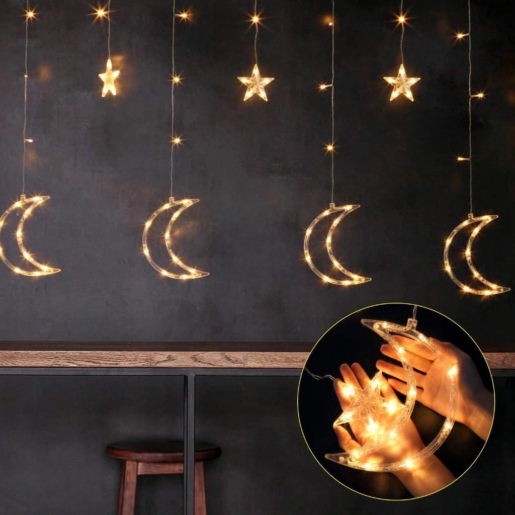 Moon lights, stars, Christmas lights, curtain, 96LED
