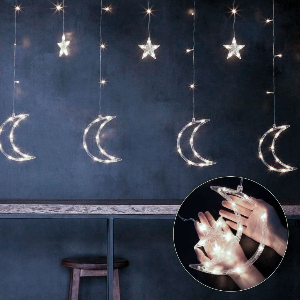 Moon lights, stars, Christmas lights, curtain, 96LED
