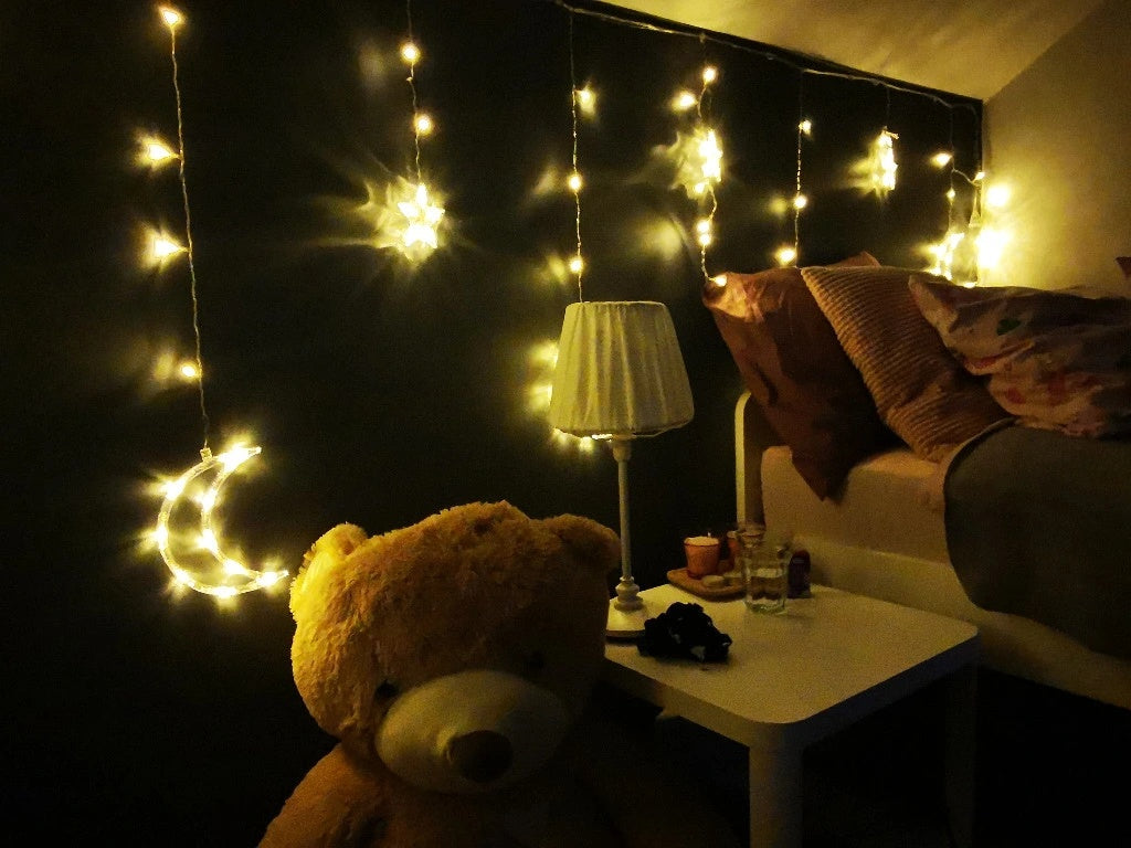 Moon lights, stars, Christmas lights, curtain, 96LED