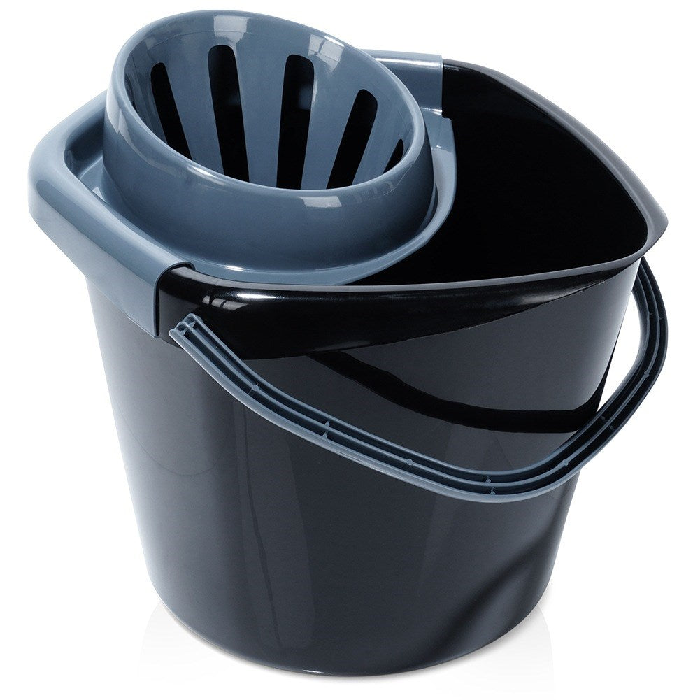 Mop bucket with wringer, plastic, black, 10 l