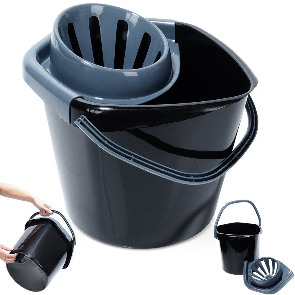 Mop bucket with wringer, plastic, black, 10 l