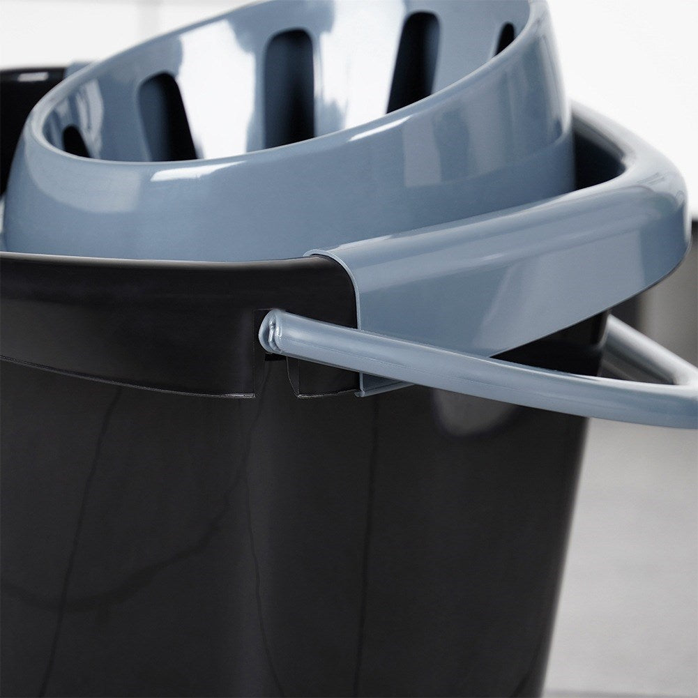 Mop bucket with wringer, plastic, black, 10 l