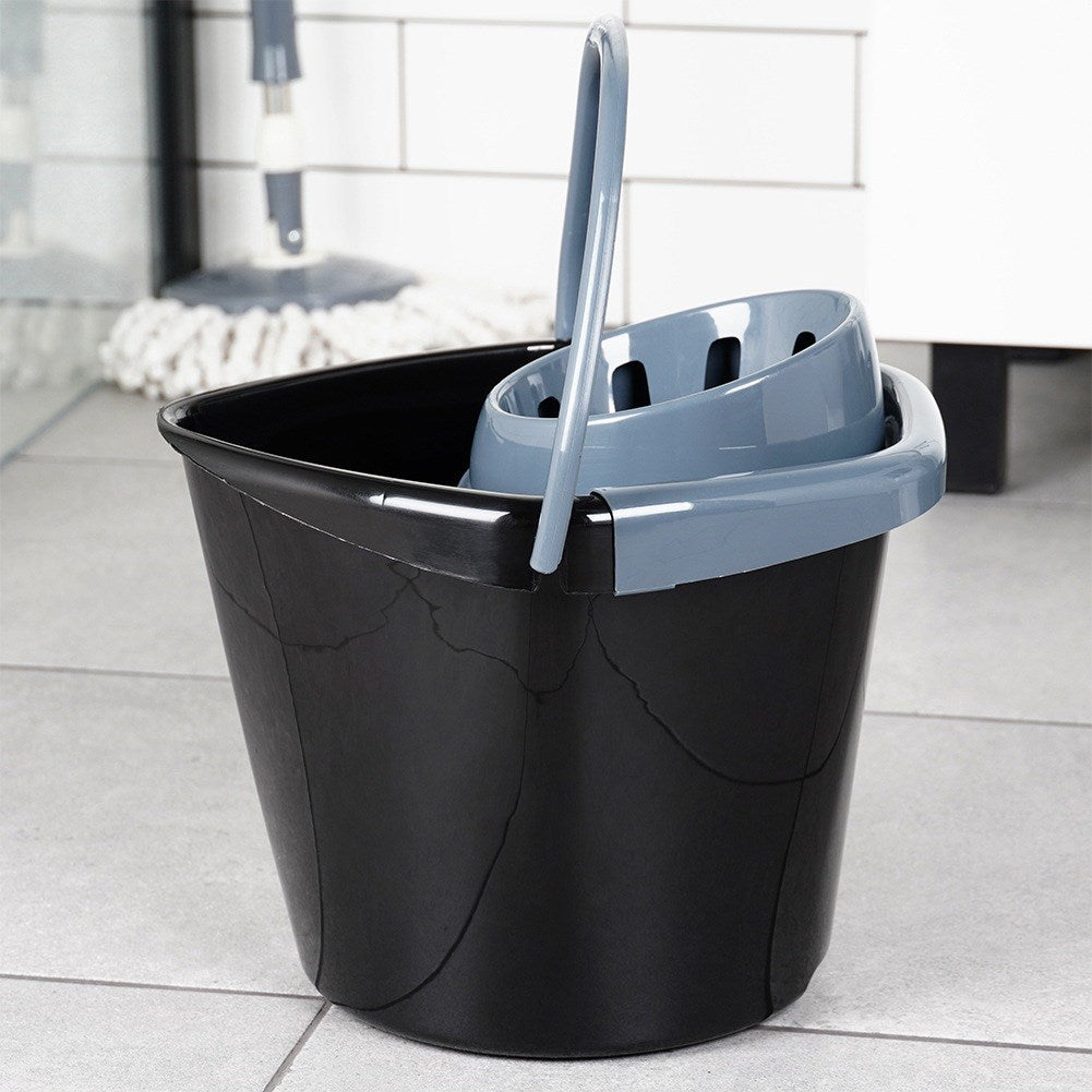 Mop bucket with wringer, plastic, black, 10 l