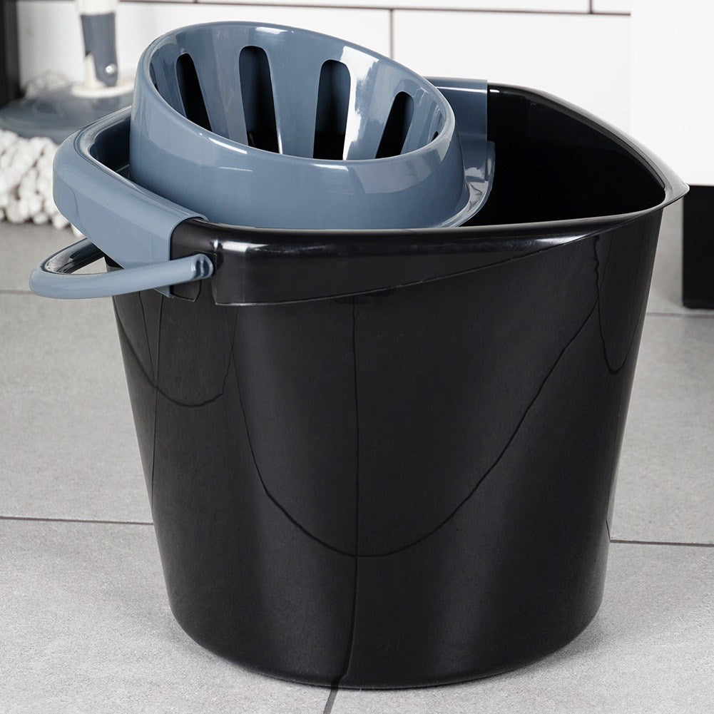 Mop bucket with wringer, plastic, black, 10 l