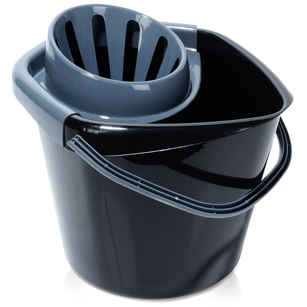 Mop bucket with wringer, plastic, black, 14 l