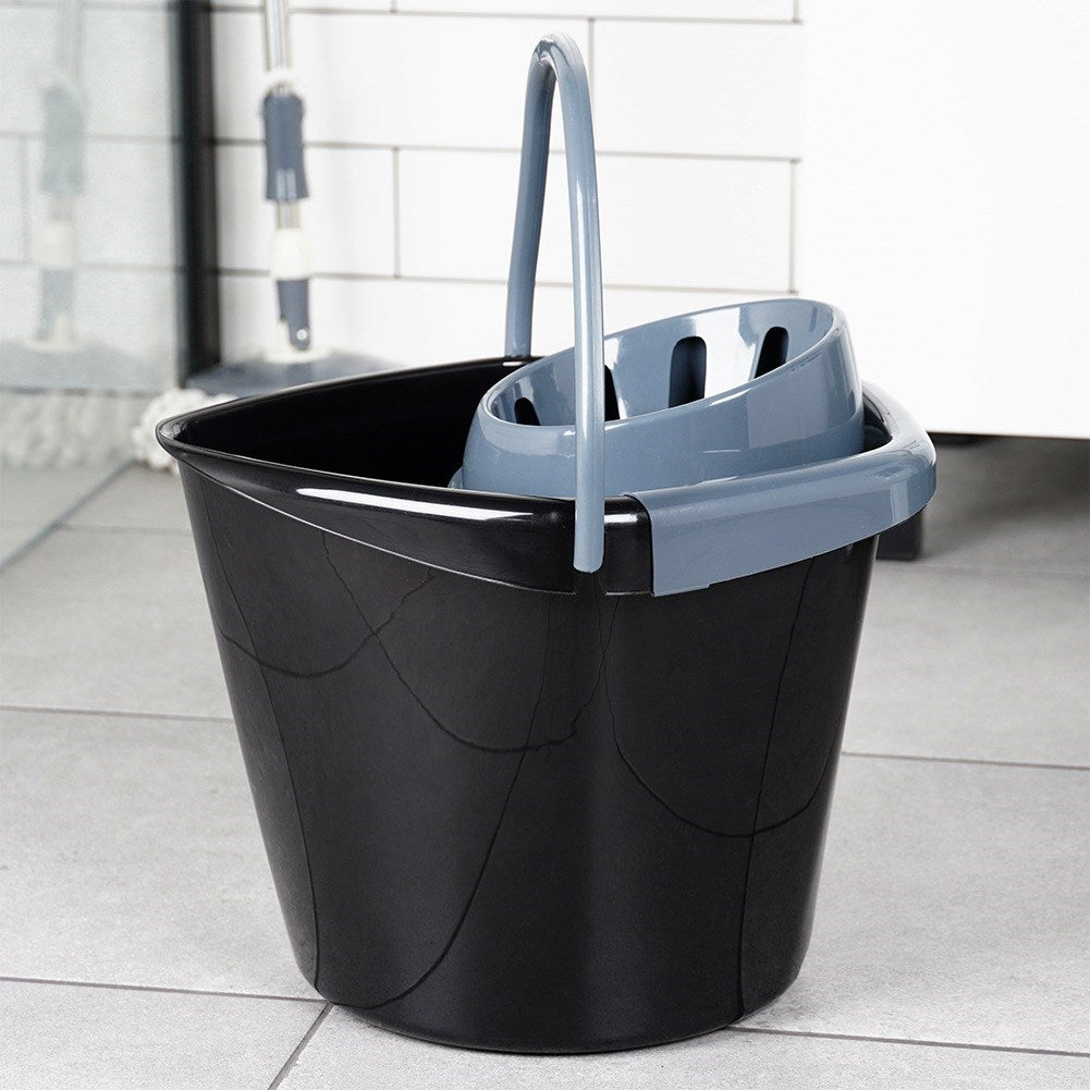 Mop bucket with wringer, plastic, black, 14 l