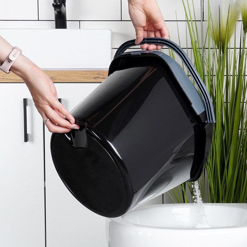 Mop bucket with wringer, plastic, black, 14 l