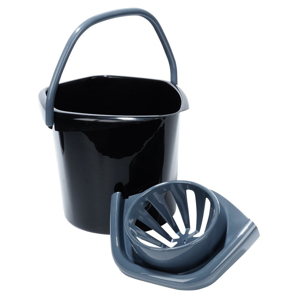Mop bucket with wringer, plastic, black, 14 l