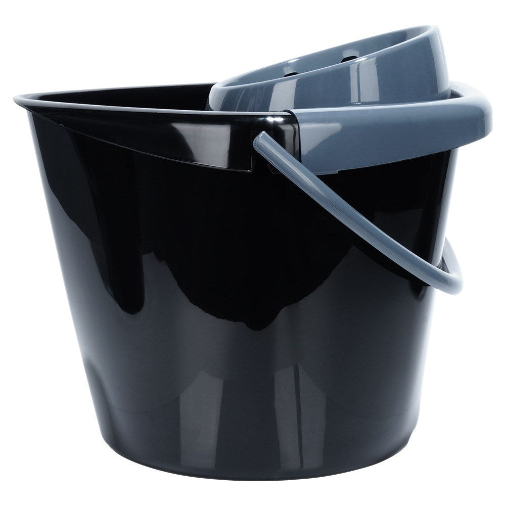 Mop bucket with wringer, plastic, black, 14 l