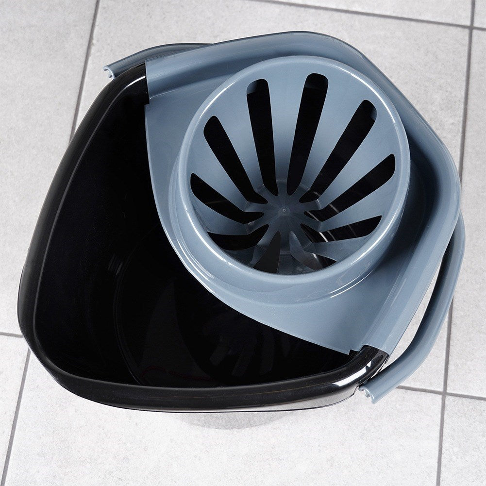 Mop bucket with wringer, plastic, black, 14 l