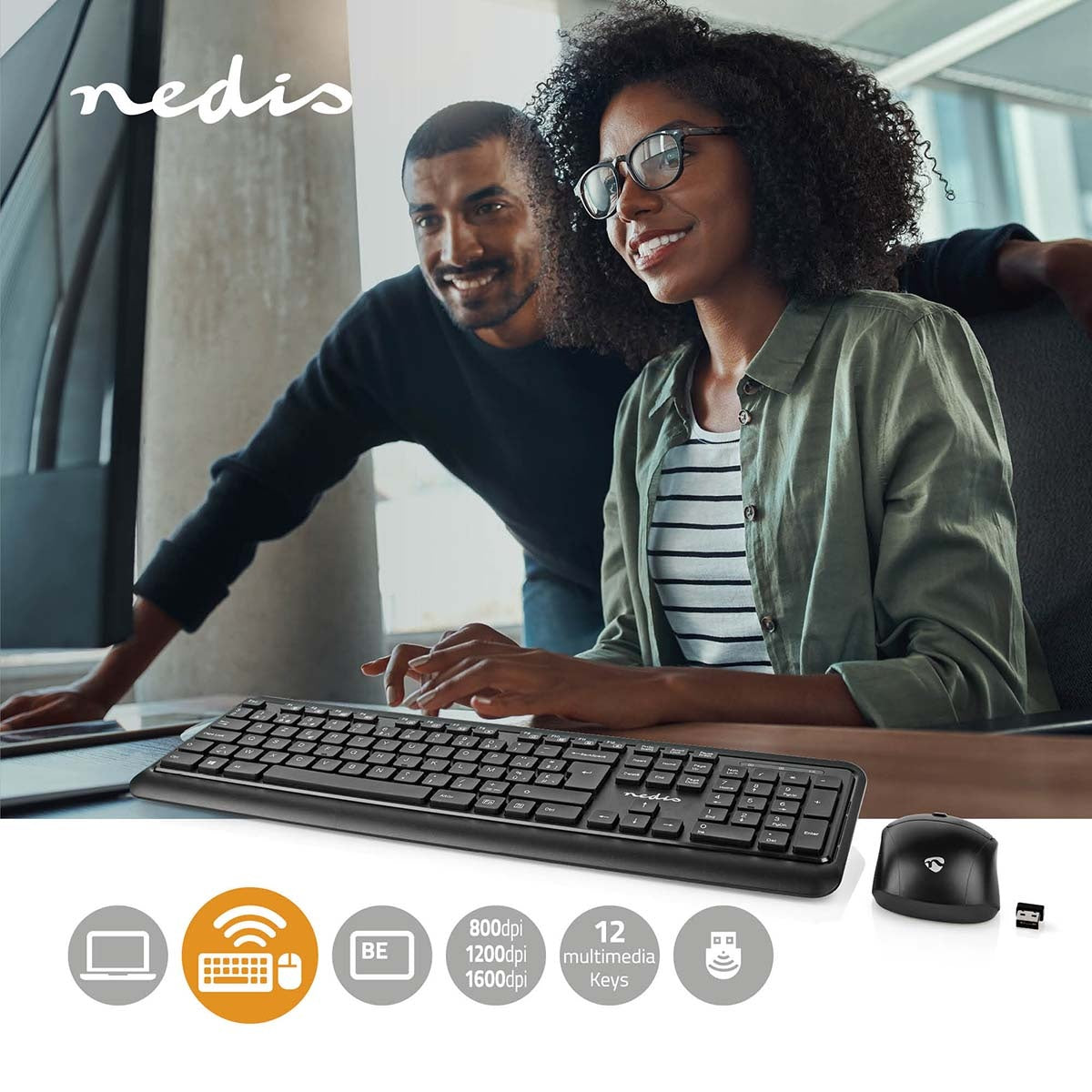 Mouse and Keyboard | Wireless | Mouse and keyboard connection: USB | 800 / 1200 / 1600 dpi | Adjustable DPI | AZERTY | BE Layout