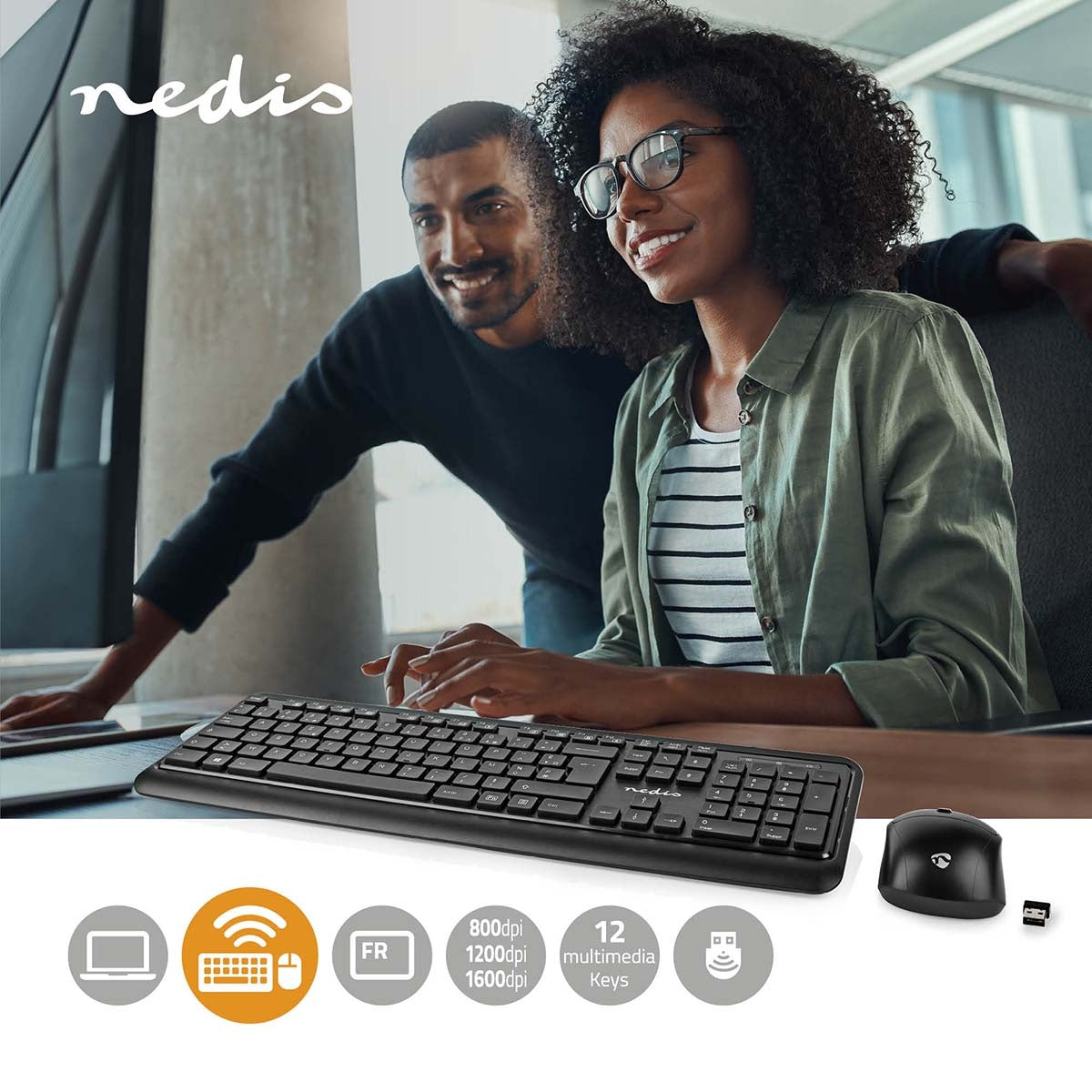 Mouse and Keyboard | Wireless | Mouse and keyboard connection: USB | 800 / 1200 / 1600 dpi | Adjustable DPI | AZERTY | FR Layout