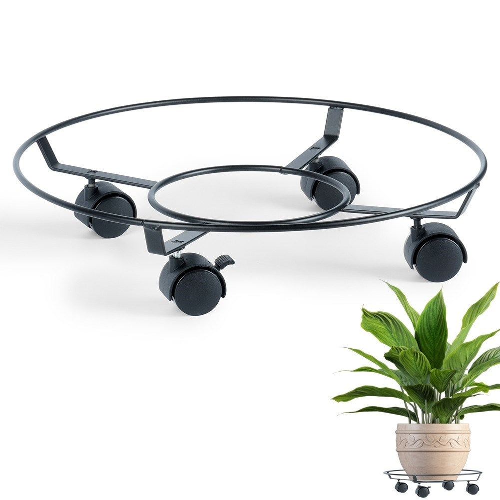 Movable metal flower pot stand with wheel lock