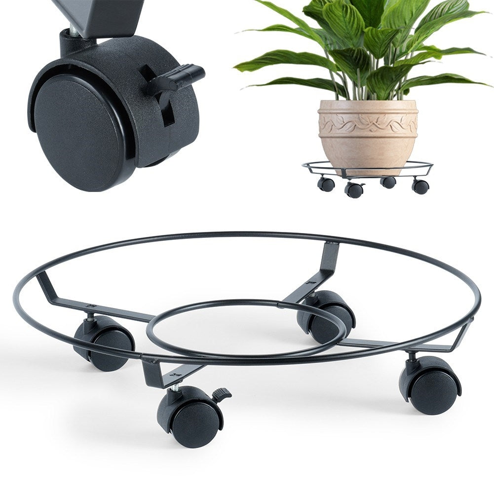 Movable metal flower pot stand with wheel lock