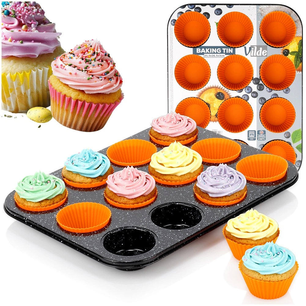 Muffin Tray Carbon Steel Non-Stick with Silicone Molds