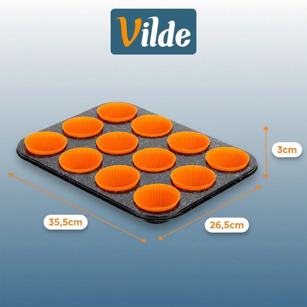 Muffin Tray Carbon Steel Non-Stick with Silicone Molds