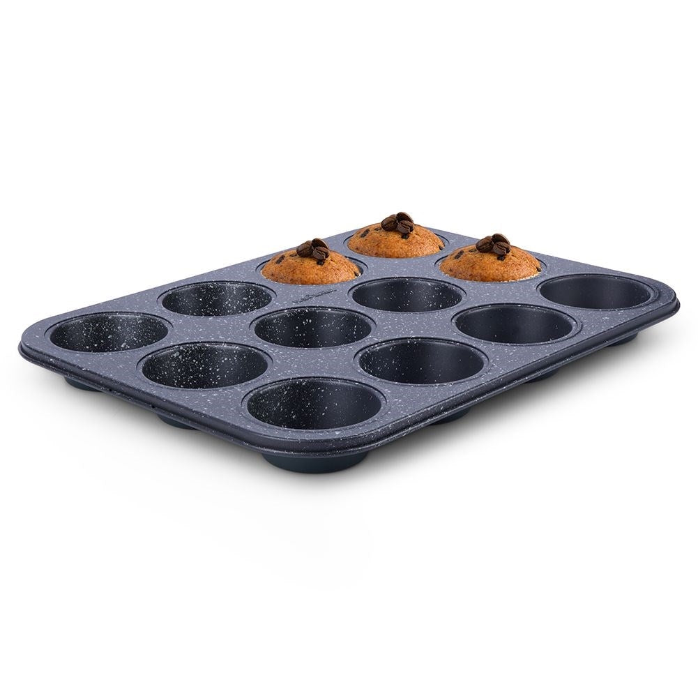Muffin tin, 35 cm, metal with granite coating, 12 muffins