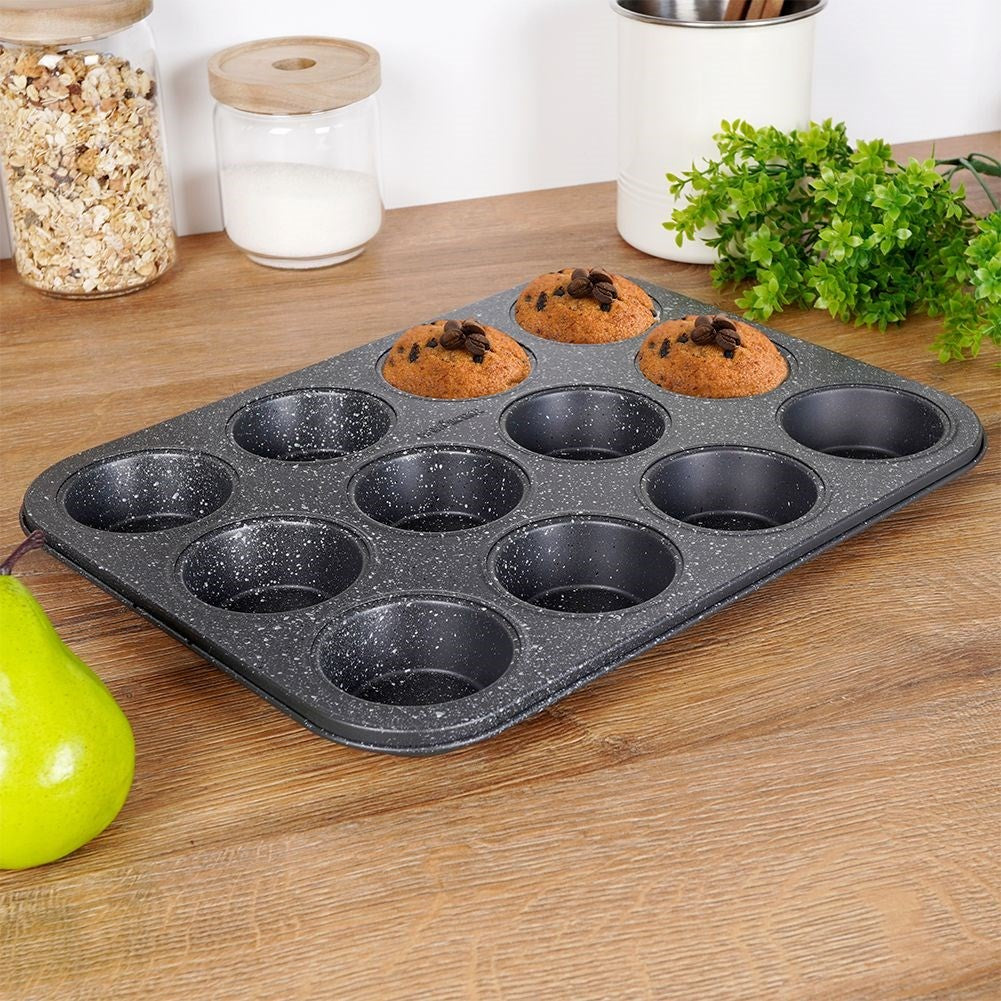 Muffin tin, 35 cm, metal with granite coating, 12 muffins