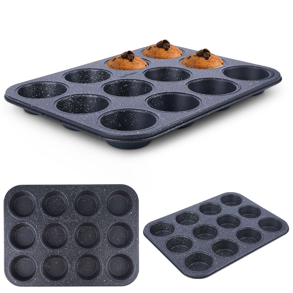 Muffin tin, 35 cm, metal with granite coating, 12 muffins