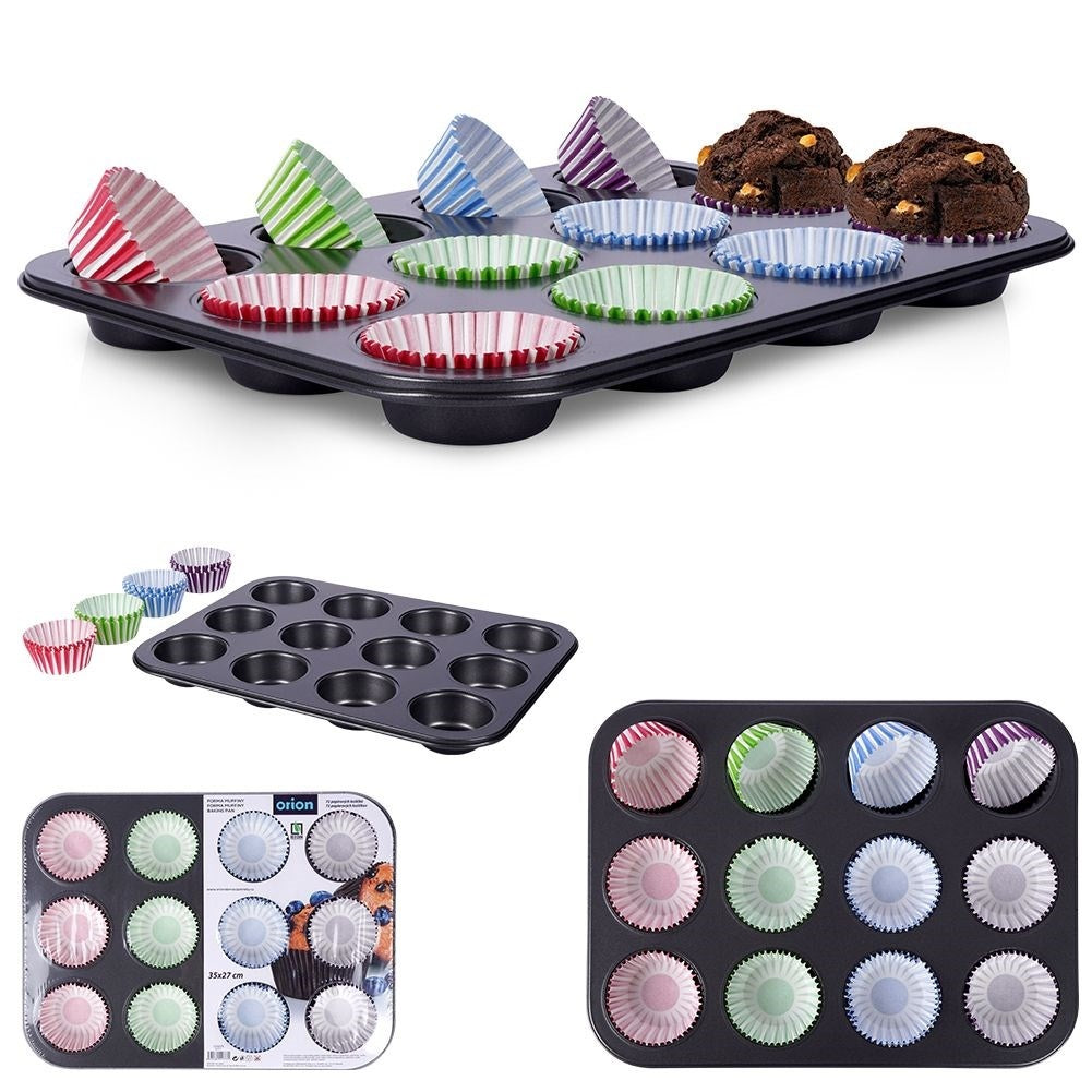 Muffin tin with non-stick and 72 colorful paper forms