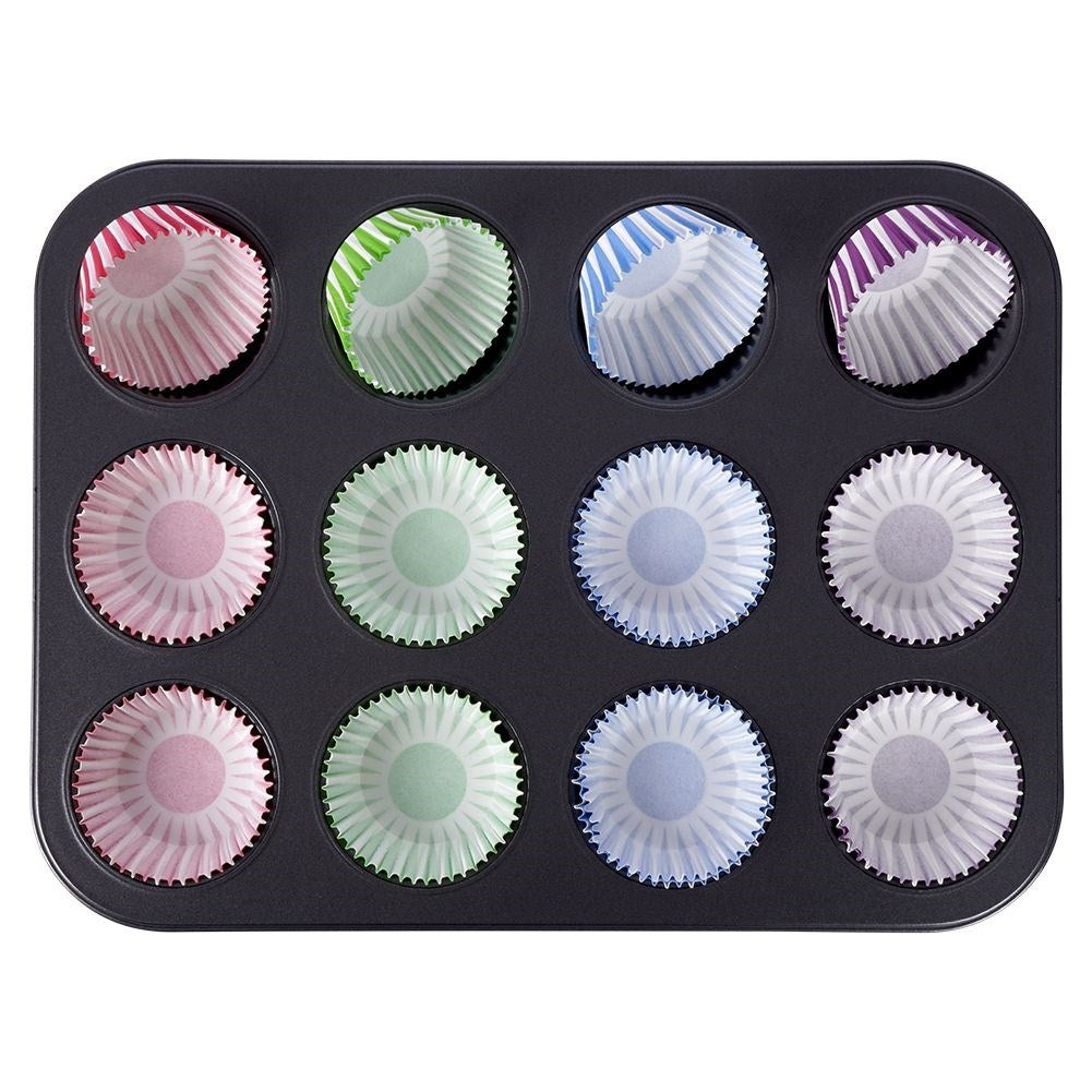 Muffin tin with non-stick and 72 colorful paper forms