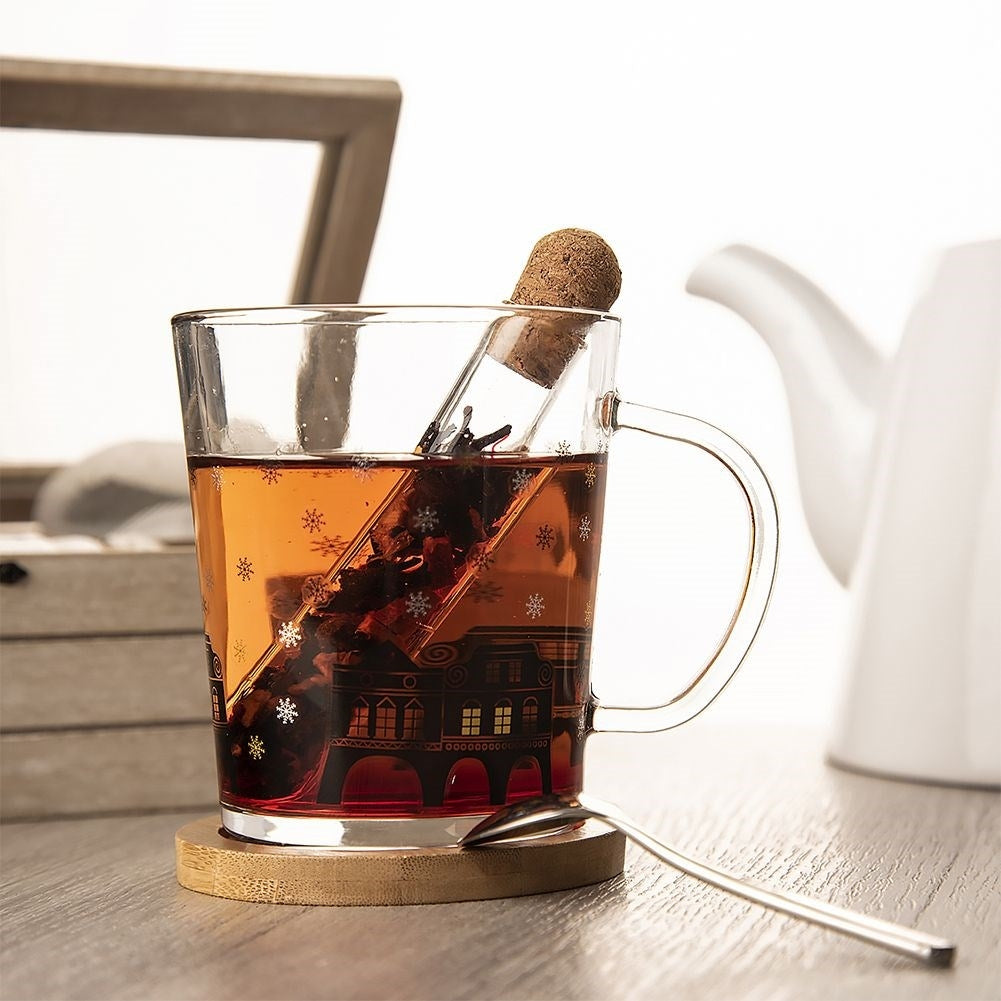 Mug Set: Glass, Handle, Tea Infuser & Bamboo Wood Coaster