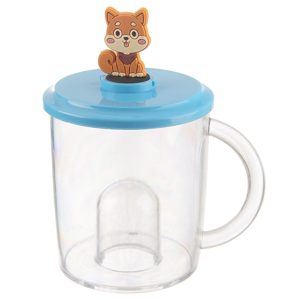 Mug with lid and dog figure, comfortable handle, dishwasher safe