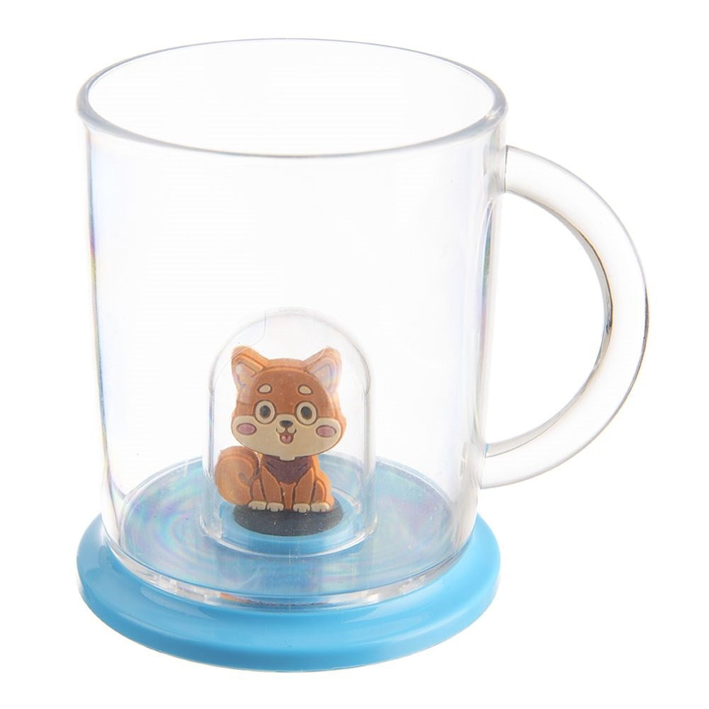 Mug with lid and dog figure, comfortable handle, dishwasher safe