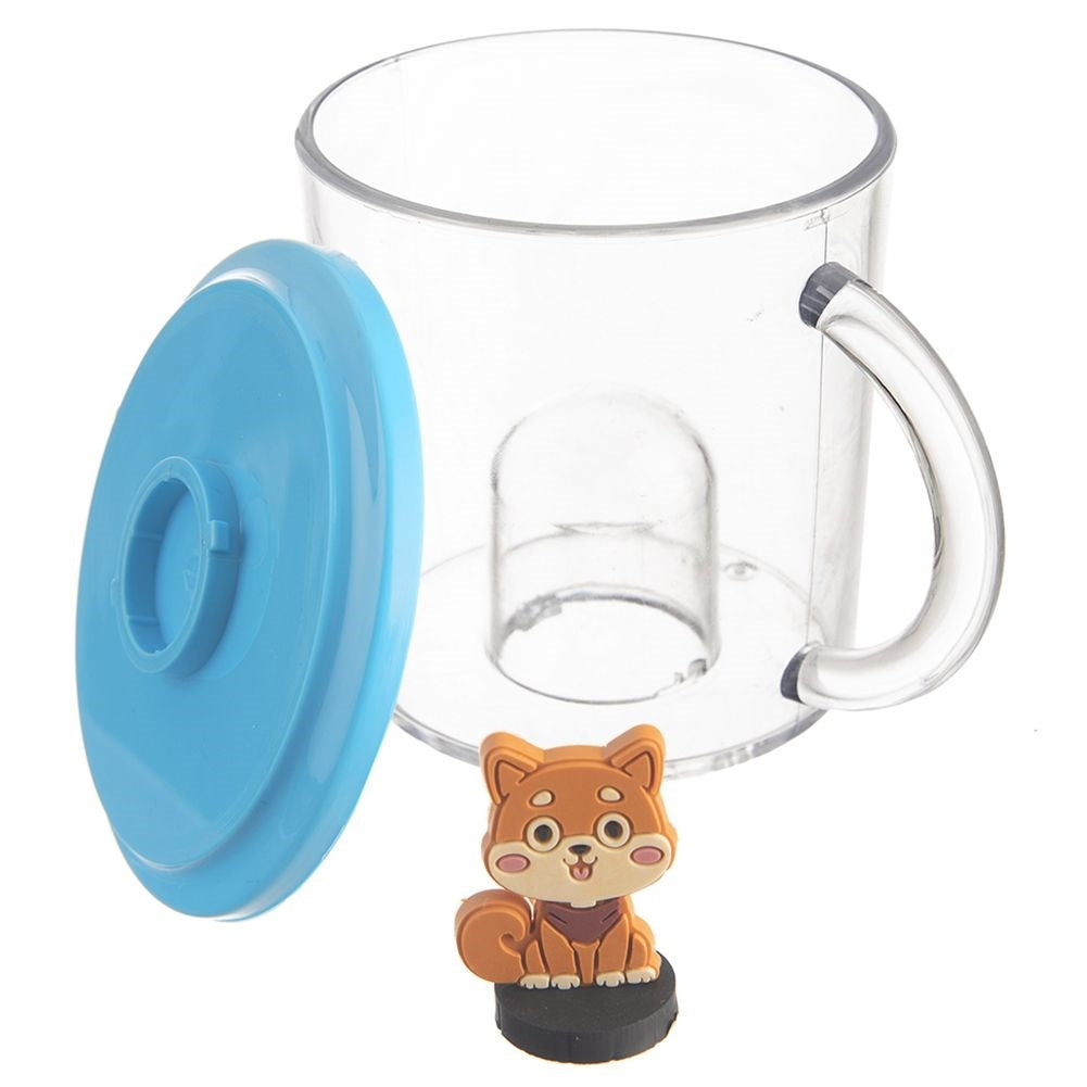 Mug with lid and dog figure, comfortable handle, dishwasher safe
