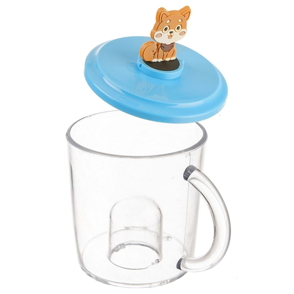 Mug with lid and dog figure, comfortable handle, dishwasher safe