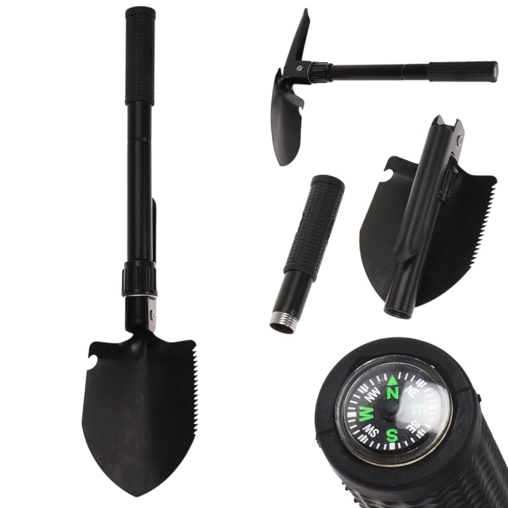 Multifunctional black shovel with case - shovel, saw, compass