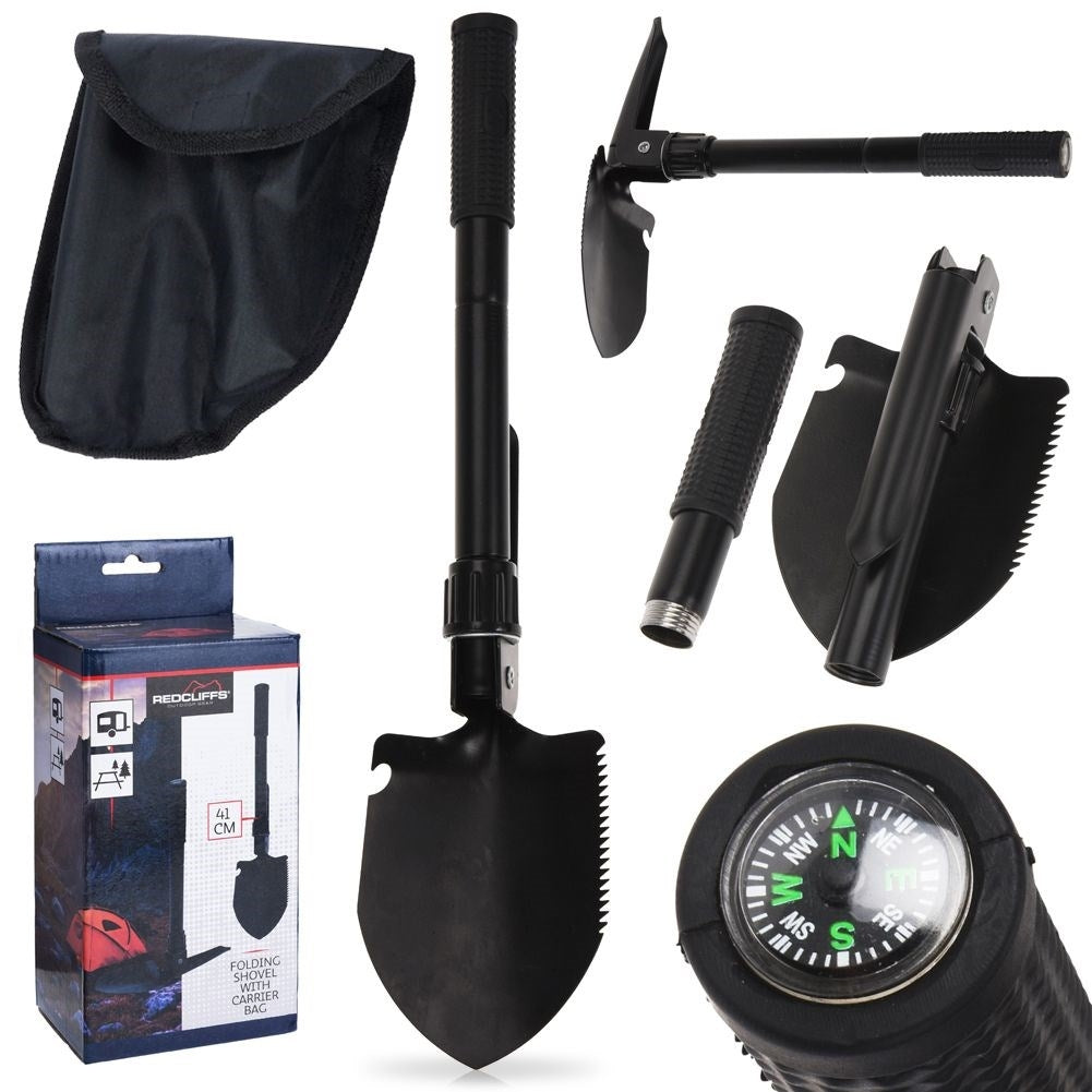 Multifunctional black shovel with case - shovel, saw, compass