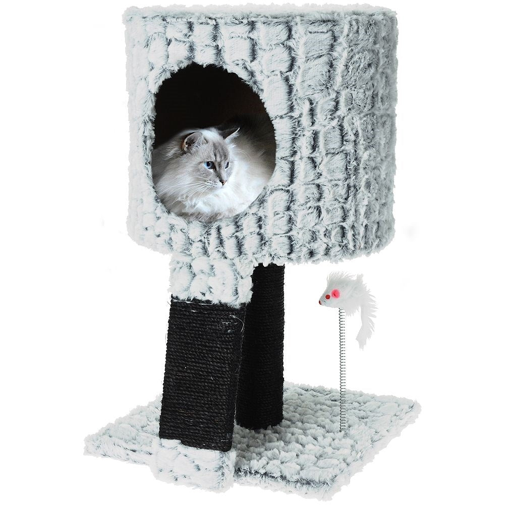 Multifunctional cat house with 3 levels, claw tree and movable mouse