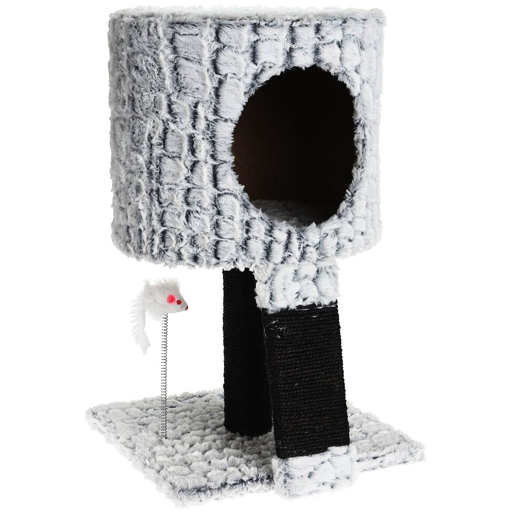 Multifunctional cat house with 3 levels, claw tree and movable mouse