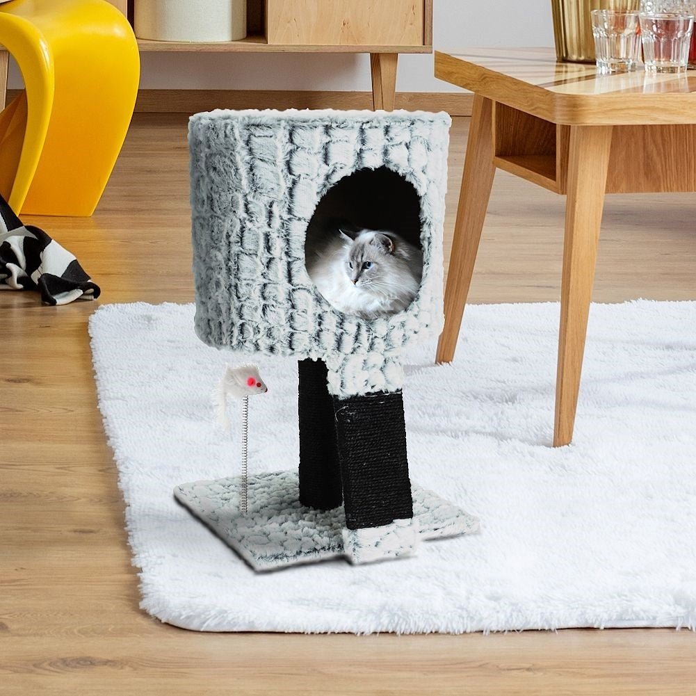 Multifunctional cat house with 3 levels, claw tree and movable mouse
