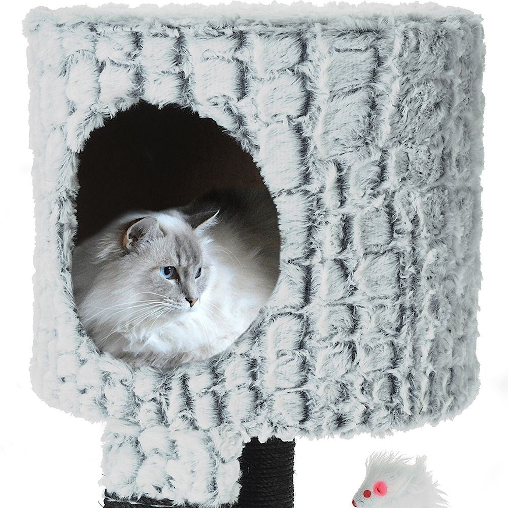 Multifunctional cat house with 3 levels, claw tree and movable mouse