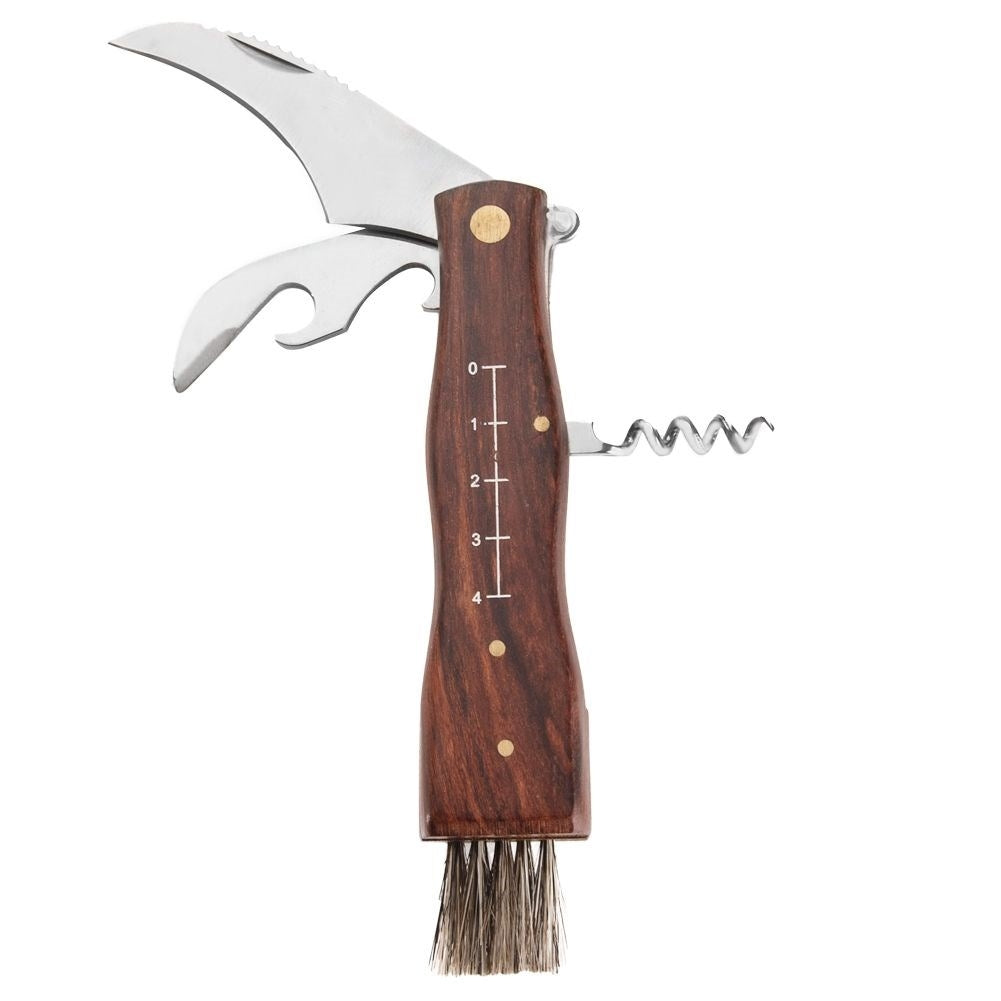 Mushroom knife with brush and corkscrew, compact and robust
